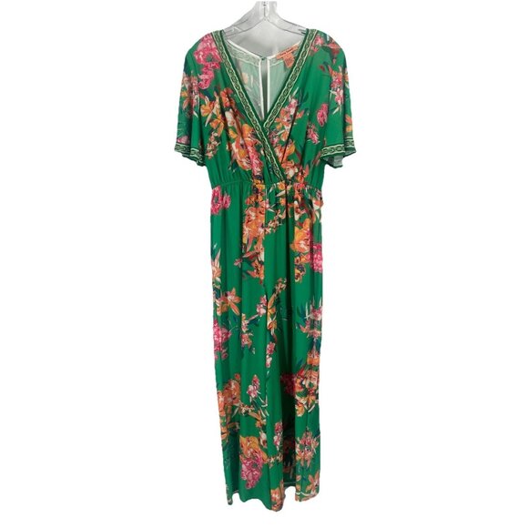 Flying Tomato Tropical Green Jumpsuit Short Sleeve Resort Beachy Sz Large - Picture 1 of 5